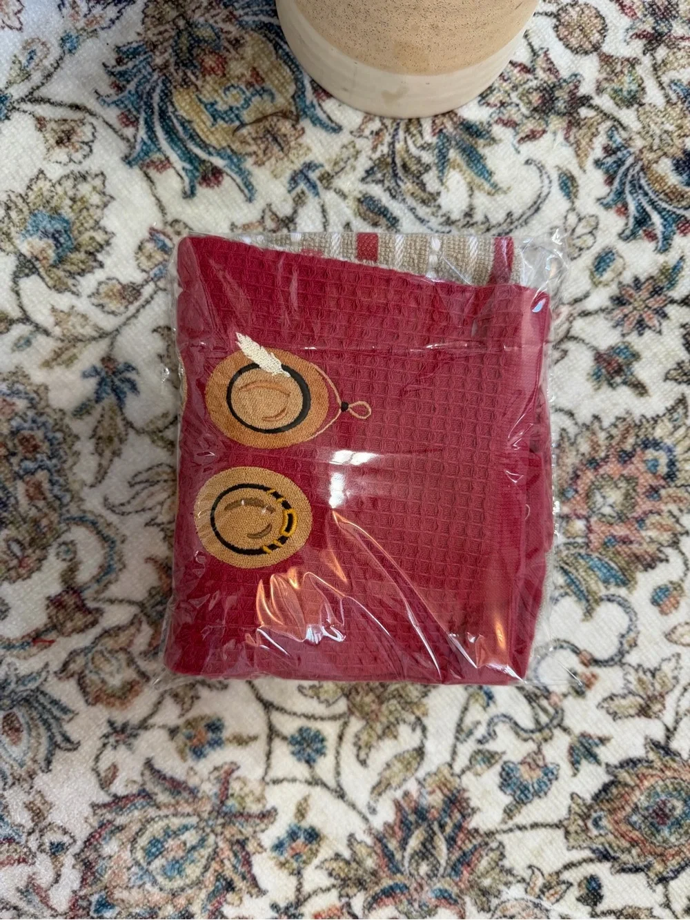 New Western Kitchen Towel Set-One Embroidered Cowboy Hat & One Stripe Towel